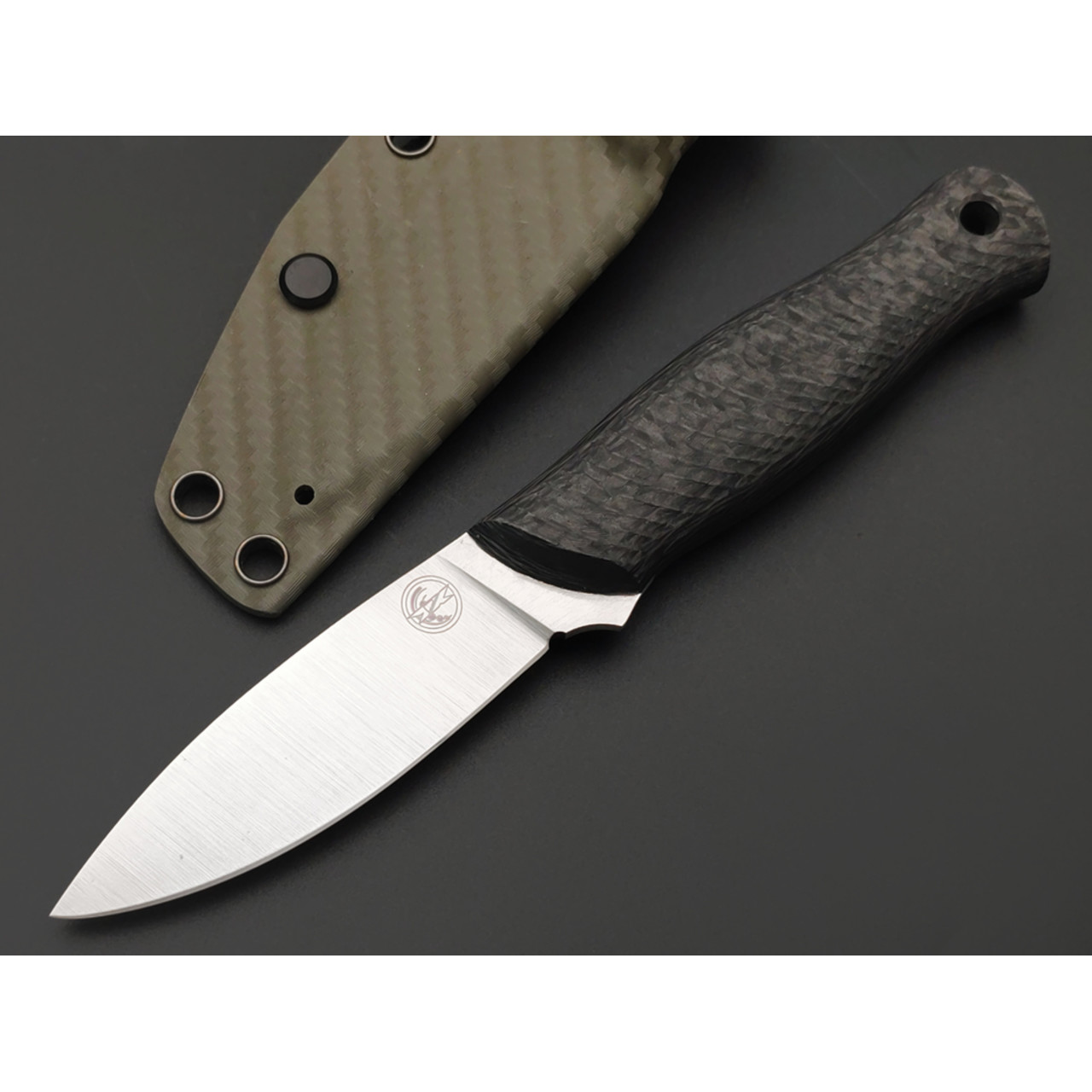 7 ножей нож Колибри гибрид сталь Elmax satin, рукоять Carbon fiber, ножны Kydex olive