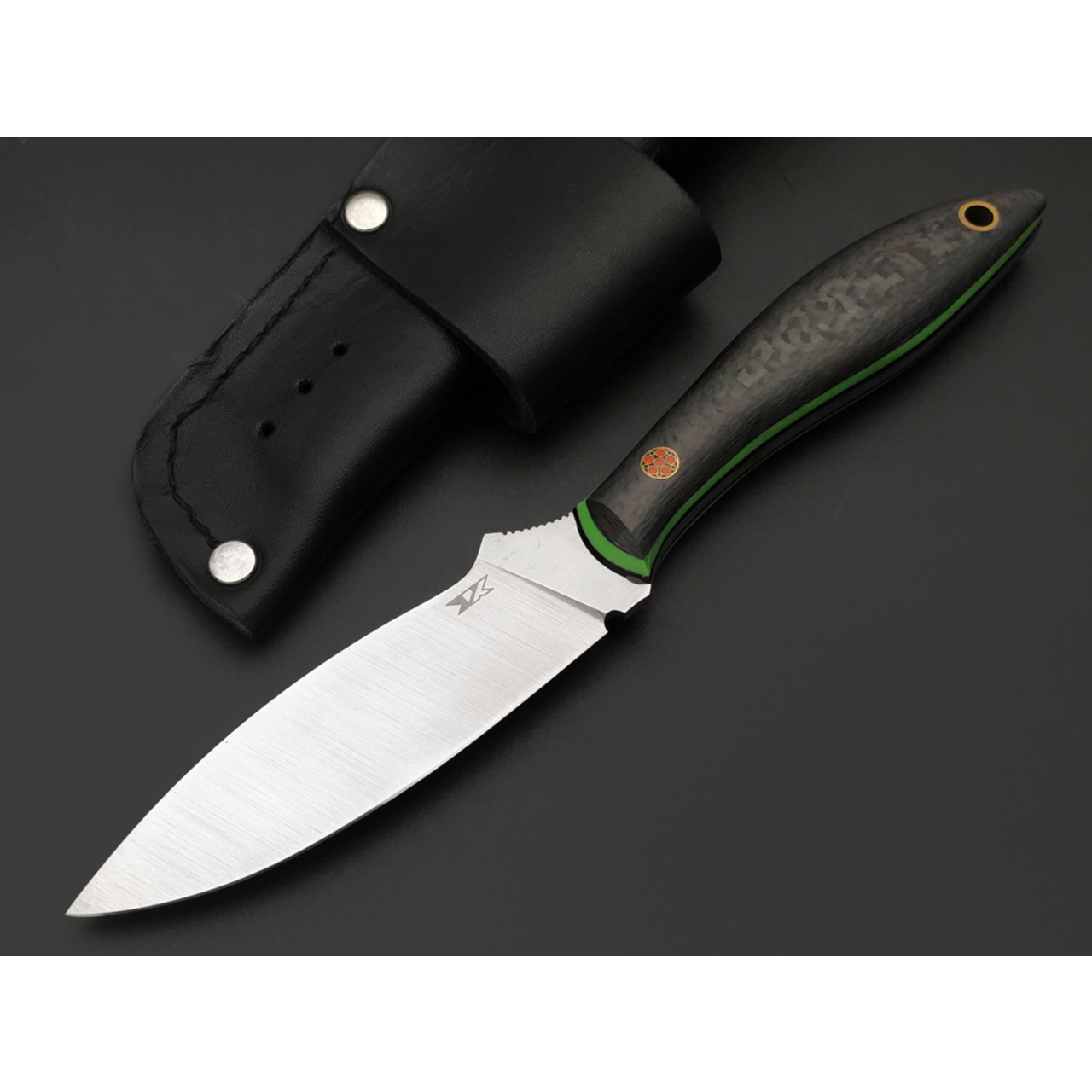 7 ножей нож Канадец сталь PGK satin, рукоять Carbon fiber, G10 green & black, мозаичный пин