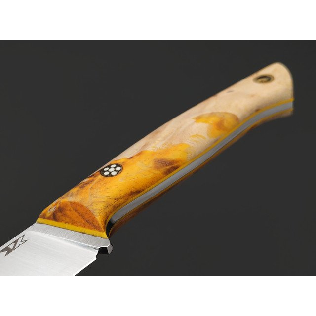 7 ножей нож Компаньон сталь N690 satin, рукоять стаб. Кап клёна, G10 yellow, мозаичный пин