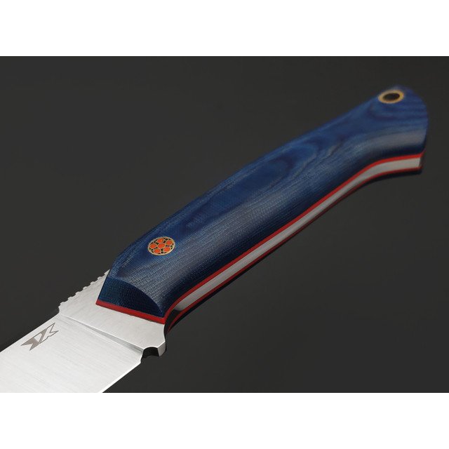 7 ножей нож Айсберг сталь N690 satin, рукоять Micarta blue, G10 red, мозаичный пин
