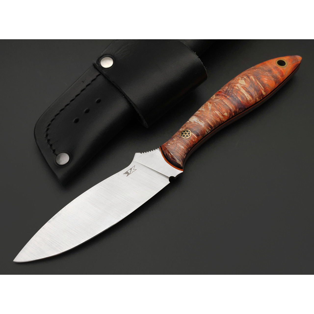 7 ножей нож Канадец сталь PGK satin, рукоять стаб. Кап клёна, G10 orange & black, мозаичный пин