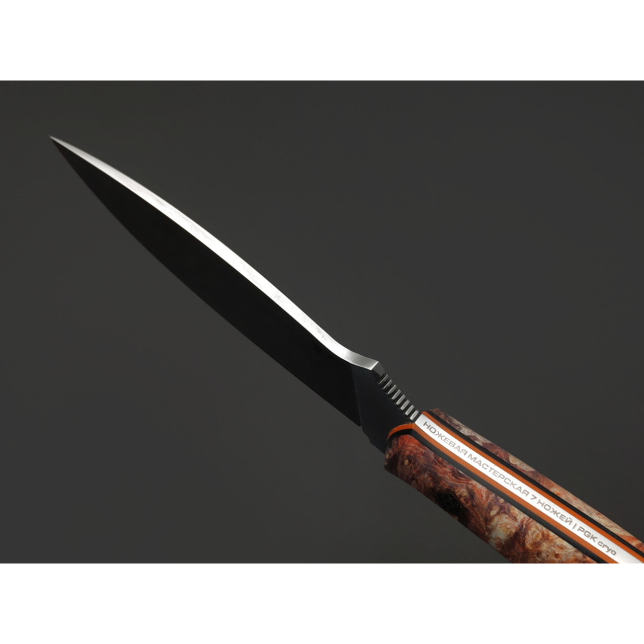 7 ножей нож Канадец сталь PGK satin, рукоять стаб. Кап клёна, G10 orange & black, мозаичный пин