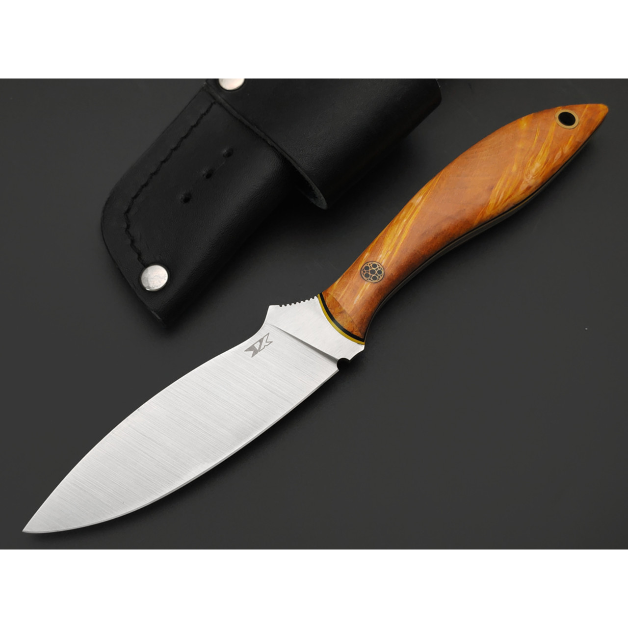7 ножей нож Канадец сталь PGK satin, рукоять стаб. Кап клёна, G10 yellow & black, мозаичный пин