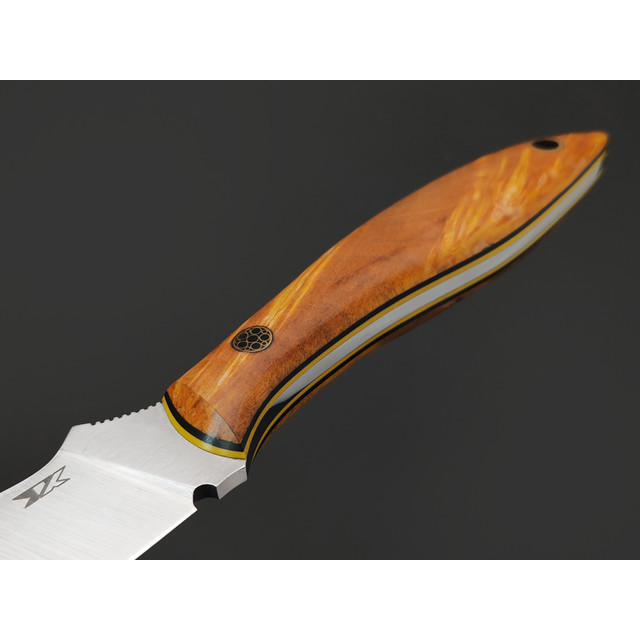 7 ножей нож Канадец сталь PGK satin, рукоять стаб. Кап клёна, G10 yellow & black, мозаичный пин