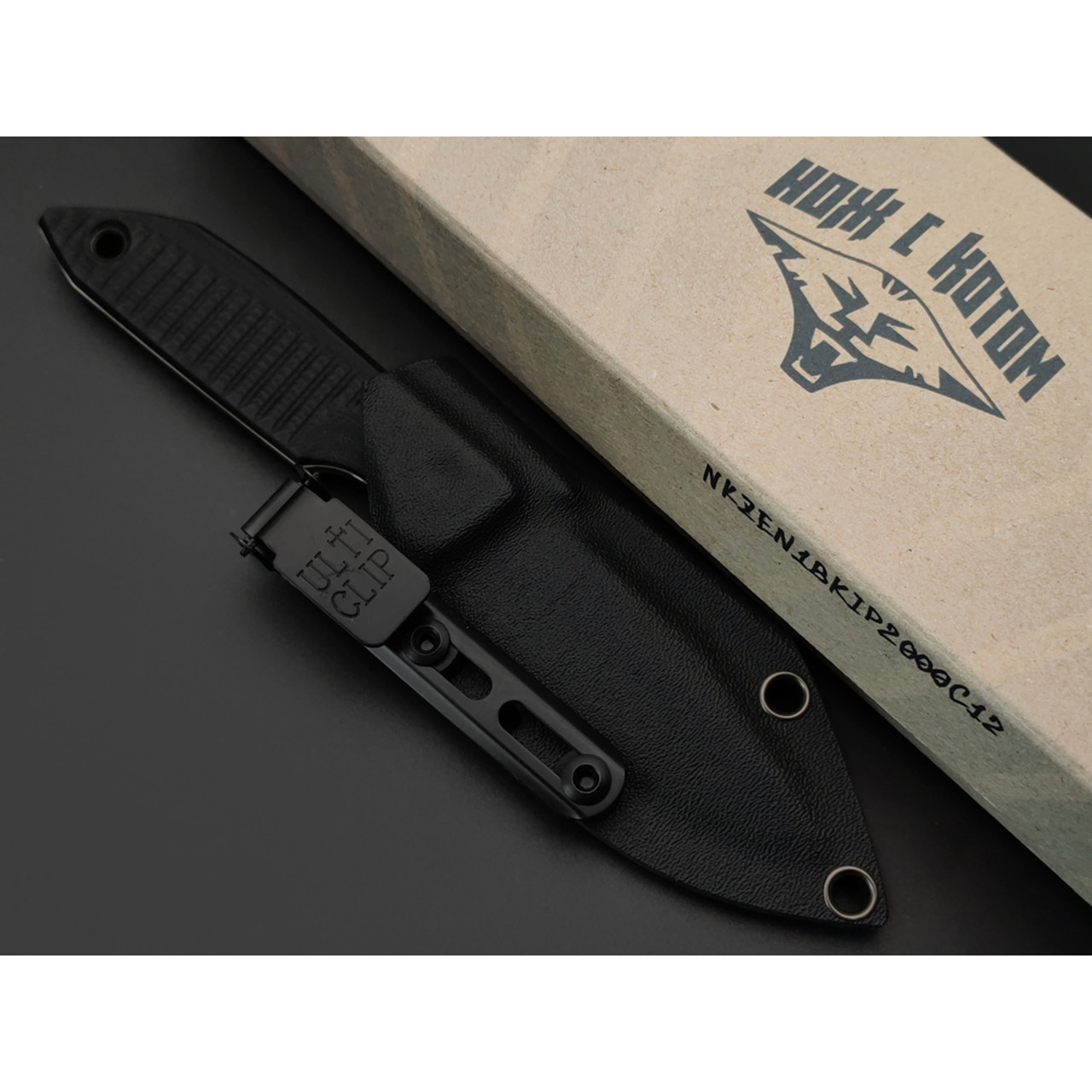 Нож с Котом Зенит сталь Cr12MoV satin, рукоять G10 black, kydex black