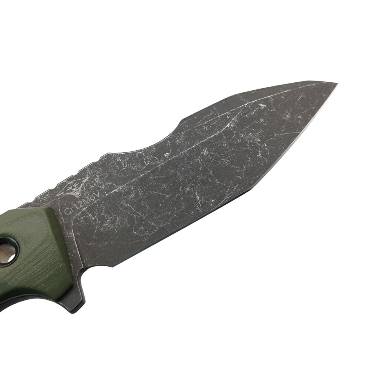 Нож с Котом Скрелинг сталь Cr12MoV блэквош, рукоять G10 oliva, kydex oliva