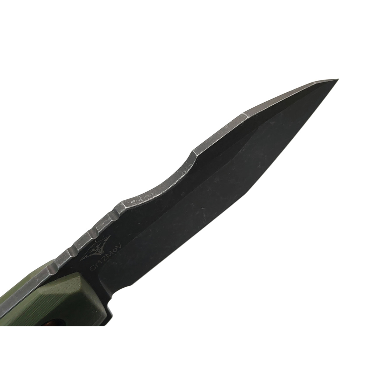 Нож с Котом Скрелинг сталь Cr12MoV блэквош, рукоять G10 oliva, kydex oliva