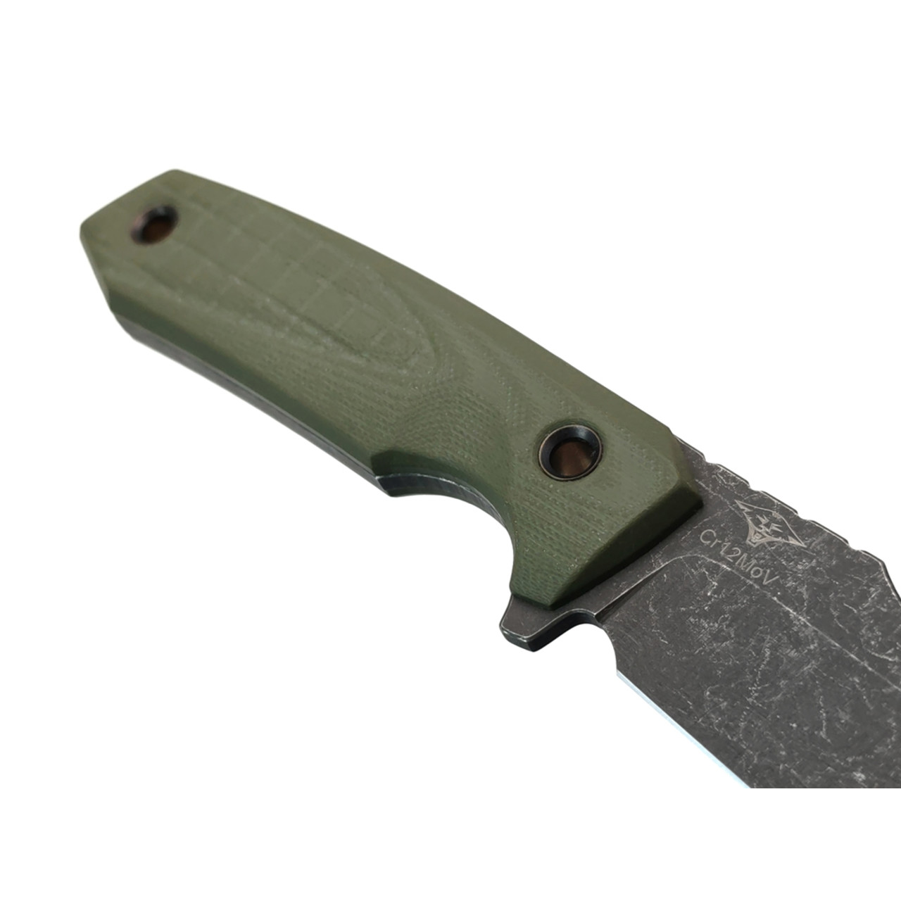 Нож с Котом Скрелинг сталь Cr12MoV блэквош, рукоять G10 oliva, kydex oliva