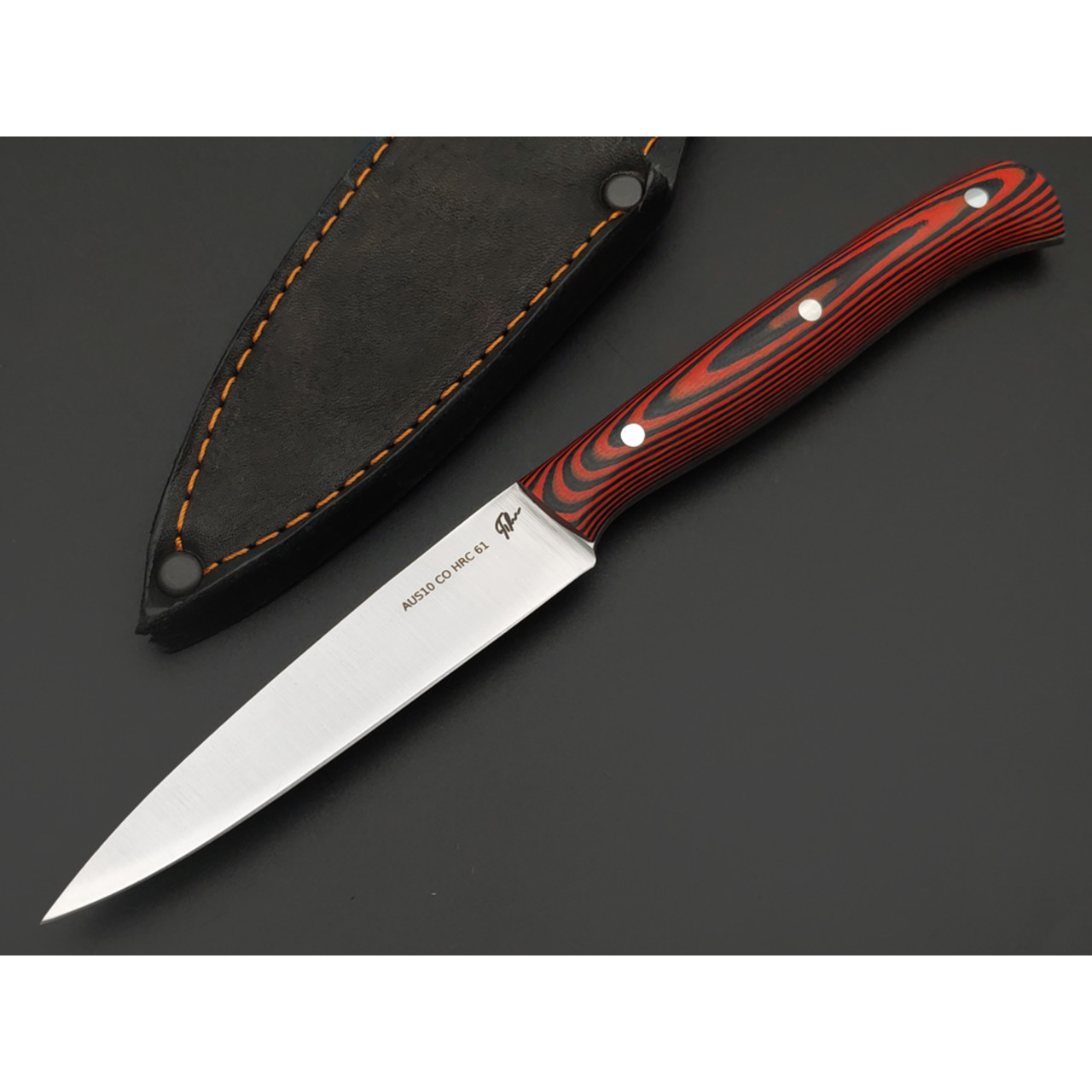 Платонов Д.Г. кухонный нож Paring сталь Aus10Co сатин, рукоять G10 black & red
