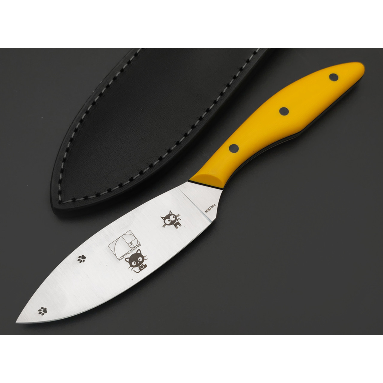 Золотое Сечение нож Загадочная Лагерта - Котики, сталь Aus-10Co satin, рукоять G10 yellow black