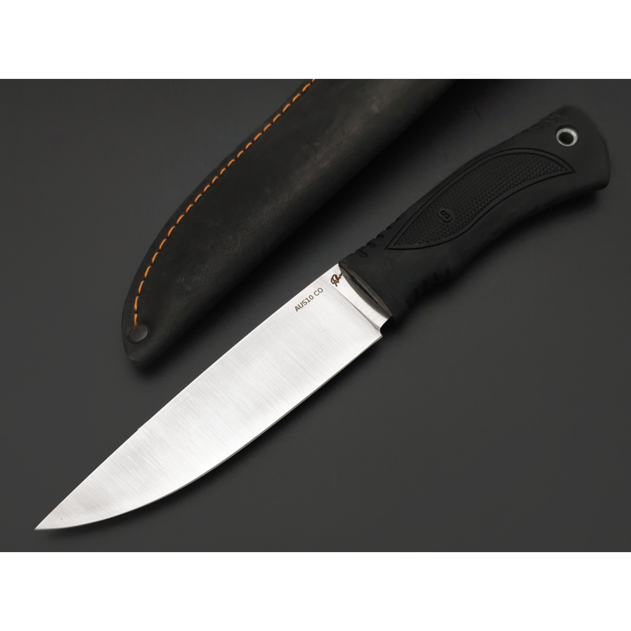 Платонов Д.Г. нож Тигр сталь Aus-10Co satin, прямые спуски, рукоять Elastron