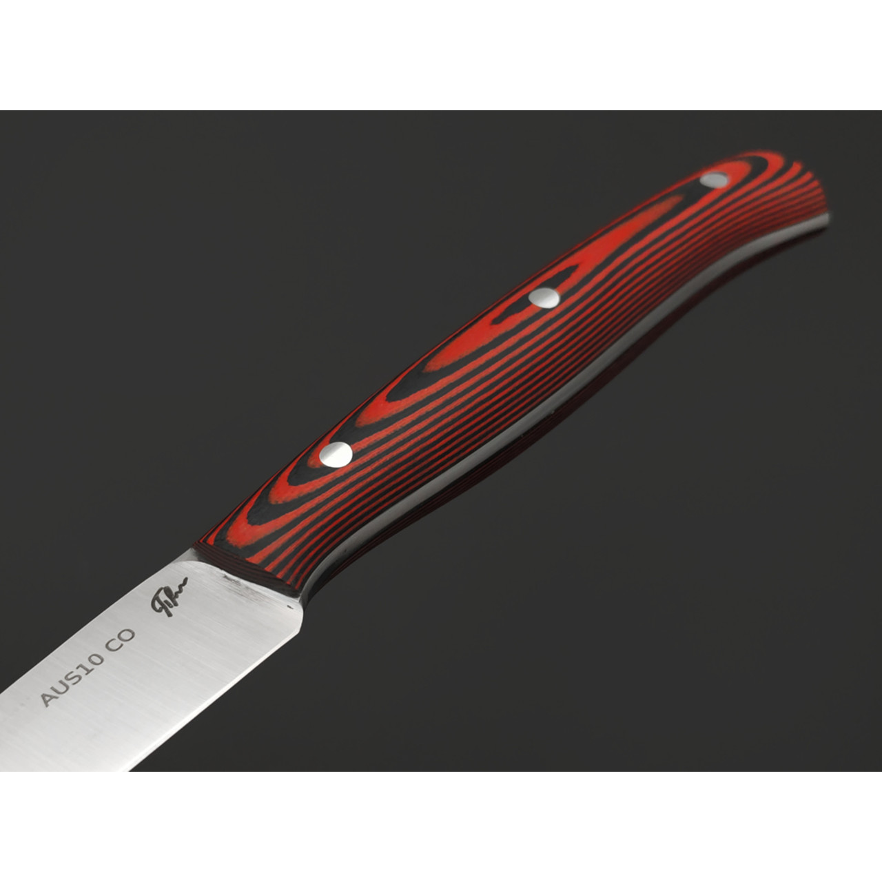 Платонов Д.Г. нож кухонный овощной ЦМ сталь Aus-10Co сатин, рукоять G10 black & red