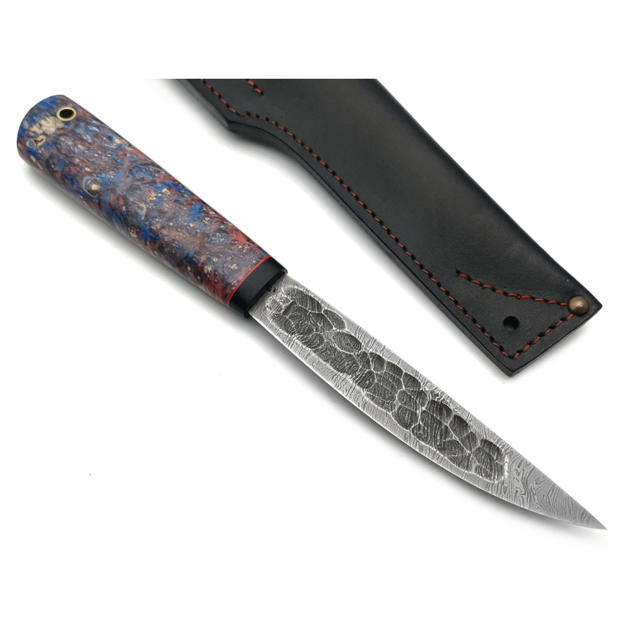 Град Горький нож Север сталь Дамаск, рукоять стаб. Кап клёна, G10 black & red