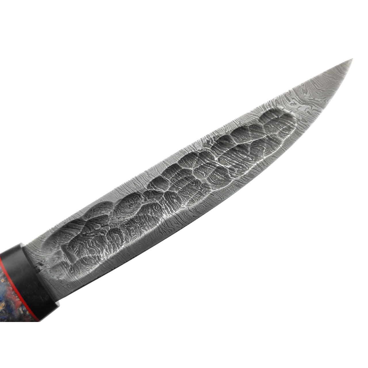 Град Горький нож Север сталь Дамаск, рукоять стаб. Кап клёна, G10 black & red