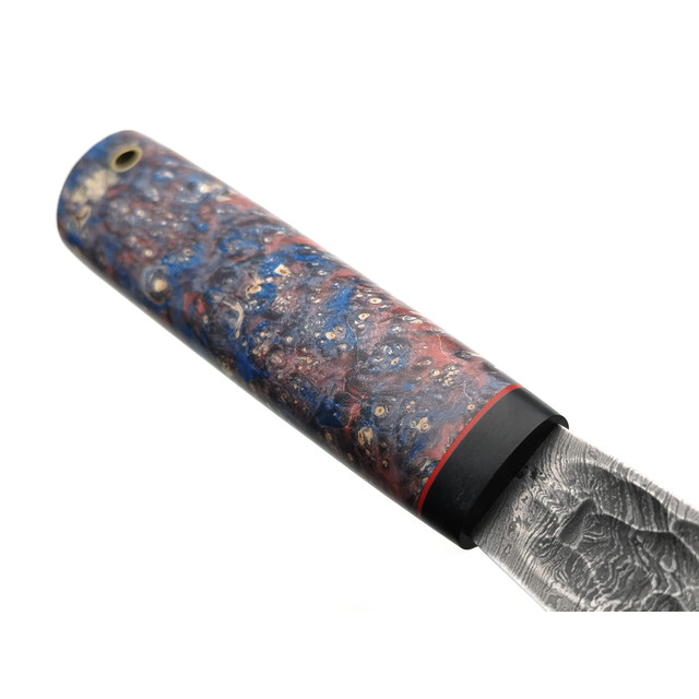 Град Горький нож Север сталь Дамаск, рукоять стаб. Кап клёна, G10 black & red