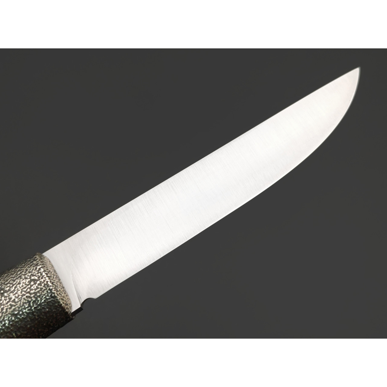 Град Горький нож Пукко сталь Elmax satin, спуски конвекс, рукоять стаб. Карельская берёза, мельхиор
