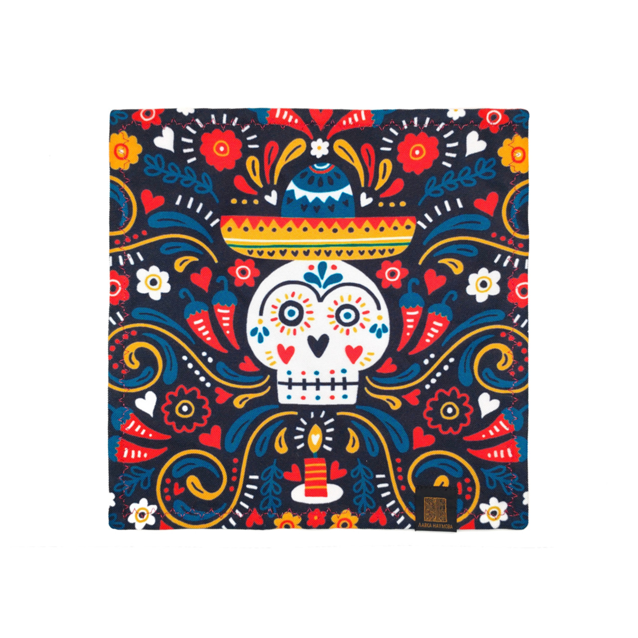 Лавка Наумова платок хэнк "Día de Los Muertos - череп в сомбреро" зелёный 24х24 см