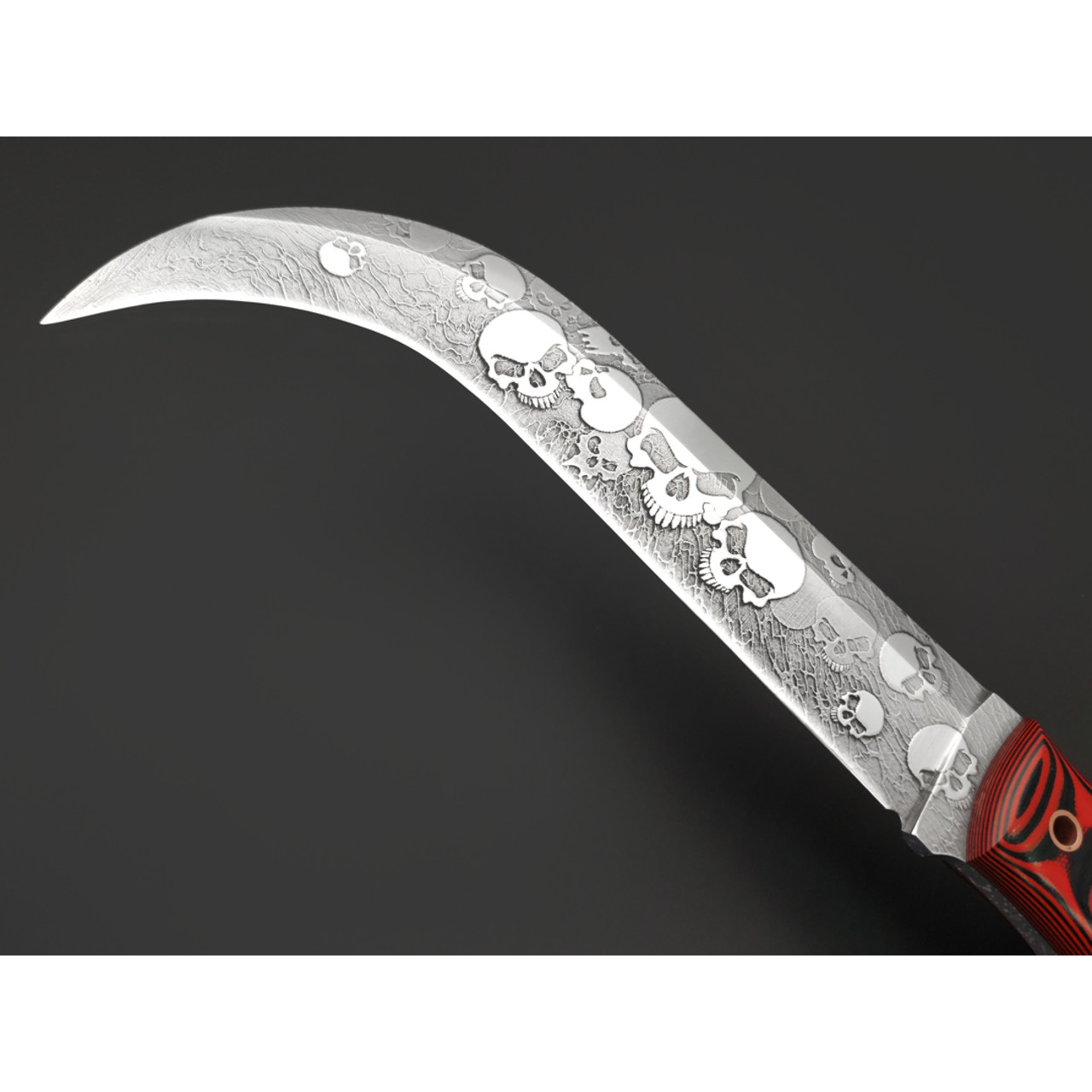 Волчий Век нож Крюк Custom сталь 95Х18 WA худ. травление, рукоять G10 black & red, пины медь