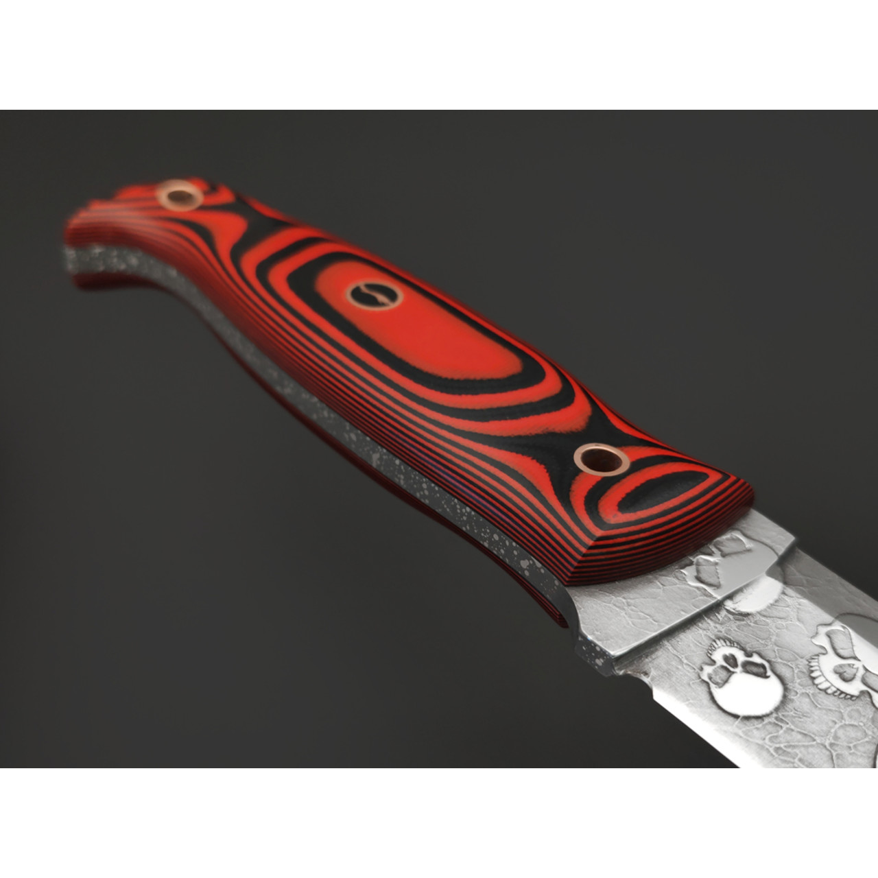 Волчий Век нож Крюк Custom сталь 95Х18 WA худ. травление, рукоять G10 black & red, пины медь