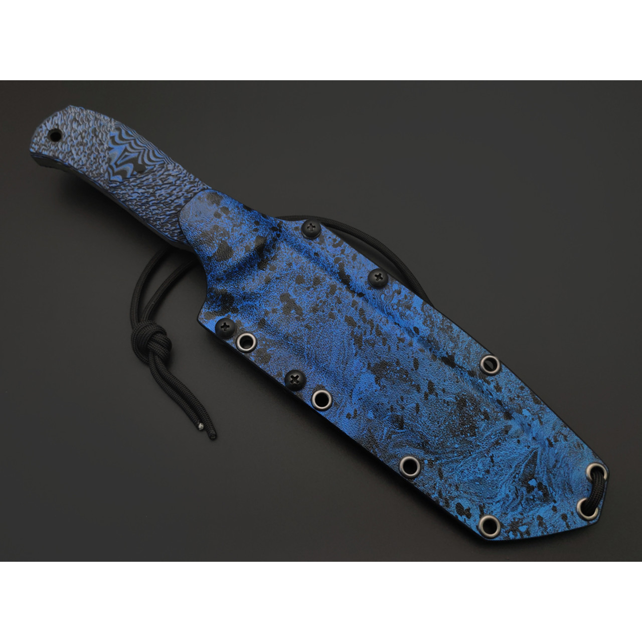 Волчий Век нож Пахарь Custom сталь 1.4116 WA худ. травление Хаотик, рукоять G10 black & blue, пины карбон