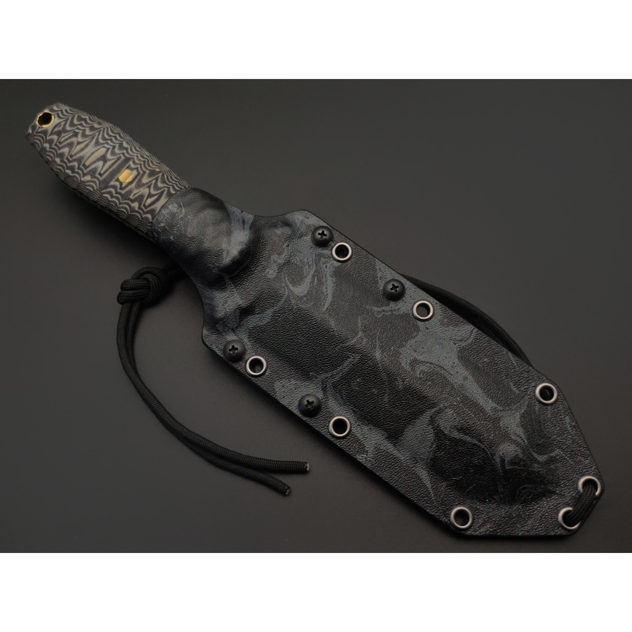 Волчий Век нож Lancette Custom сталь N690 WA худ. травление Дамаскаж, рукоять G10 black & tan, пины латунь