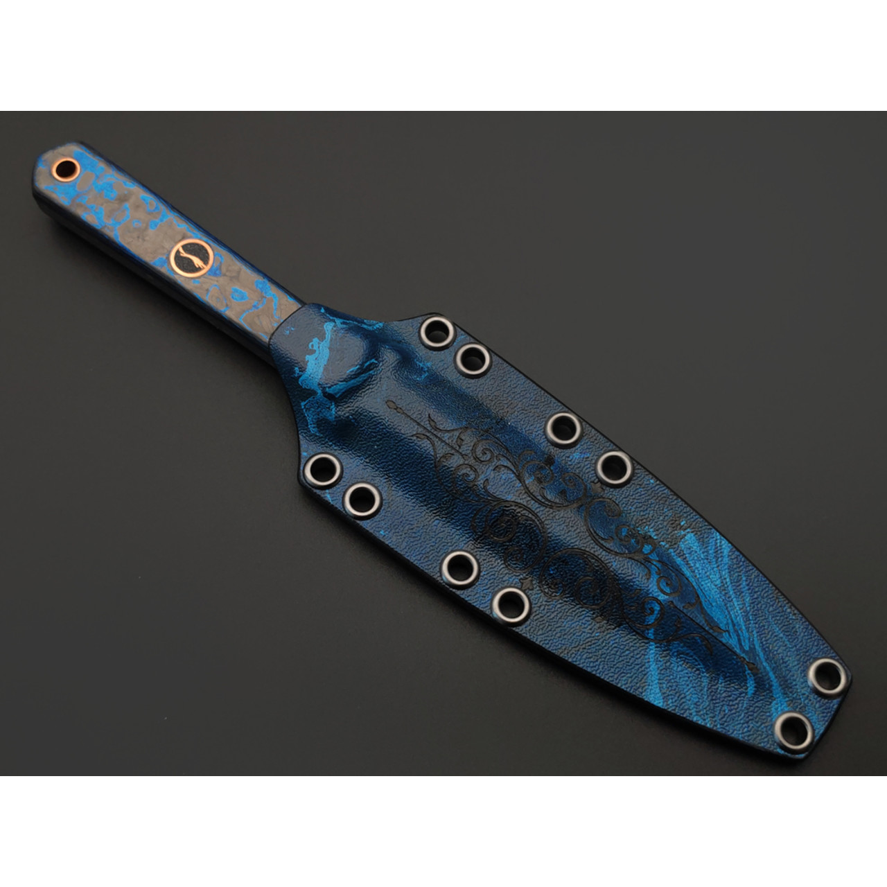 Волчий Век нож Кинжалоид Custom сталь 95Х18 WA худ. травление, рукоять Карбон blue, пины медь