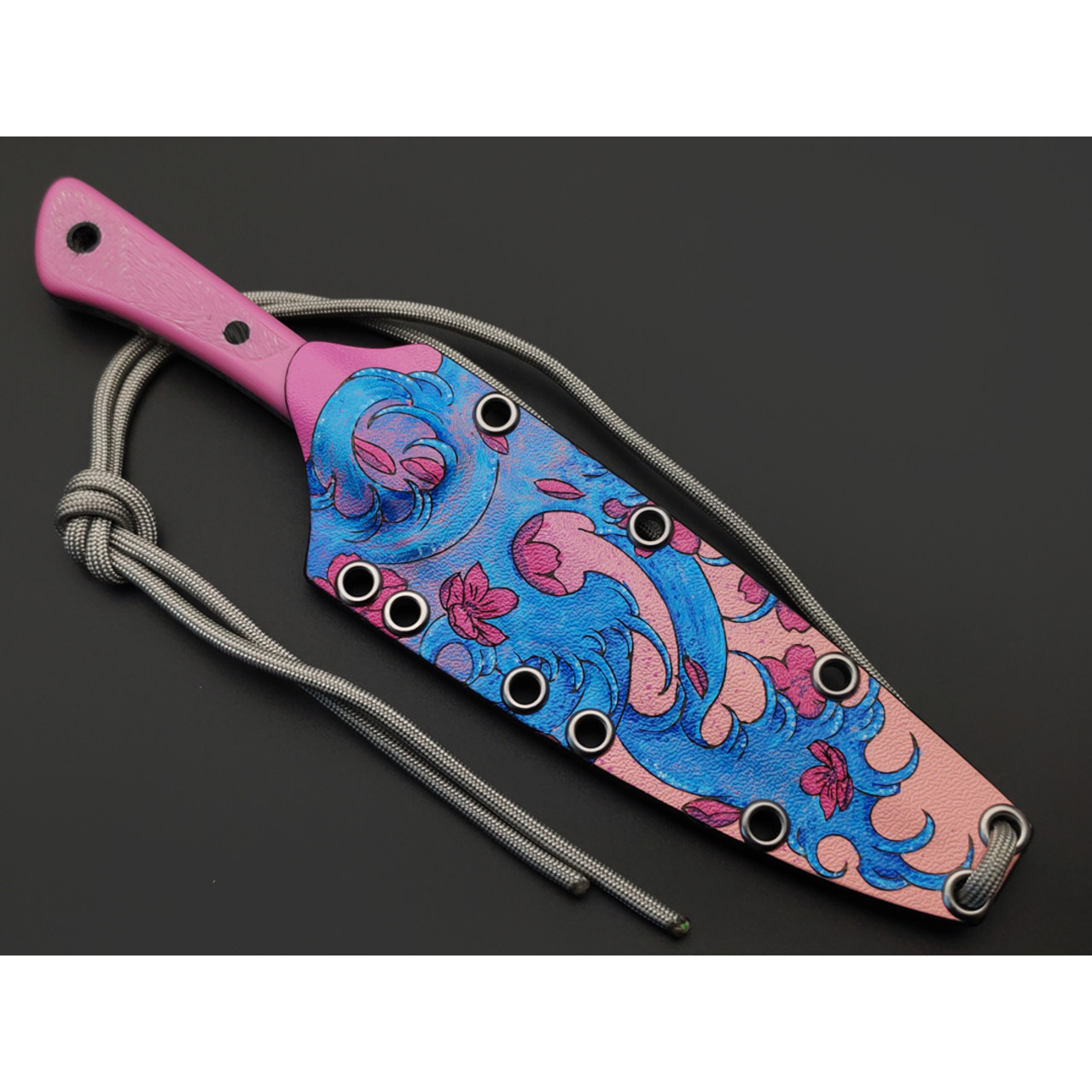 Волчий Век нож Сечень Custom "Сакура" сталь N690 WA худ. травление, рукоять G10 pink, пины карбон