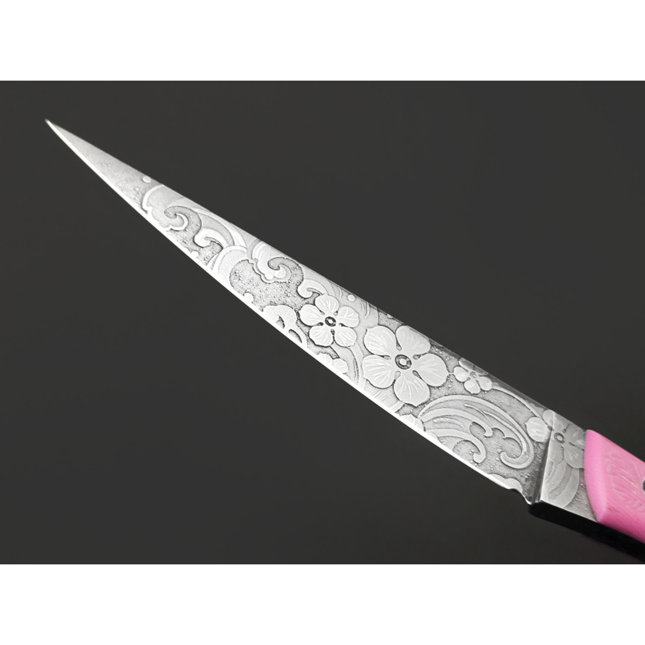 Волчий Век нож Сечень Custom "Сакура" сталь N690 WA худ. травление, рукоять G10 pink, пины карбон
