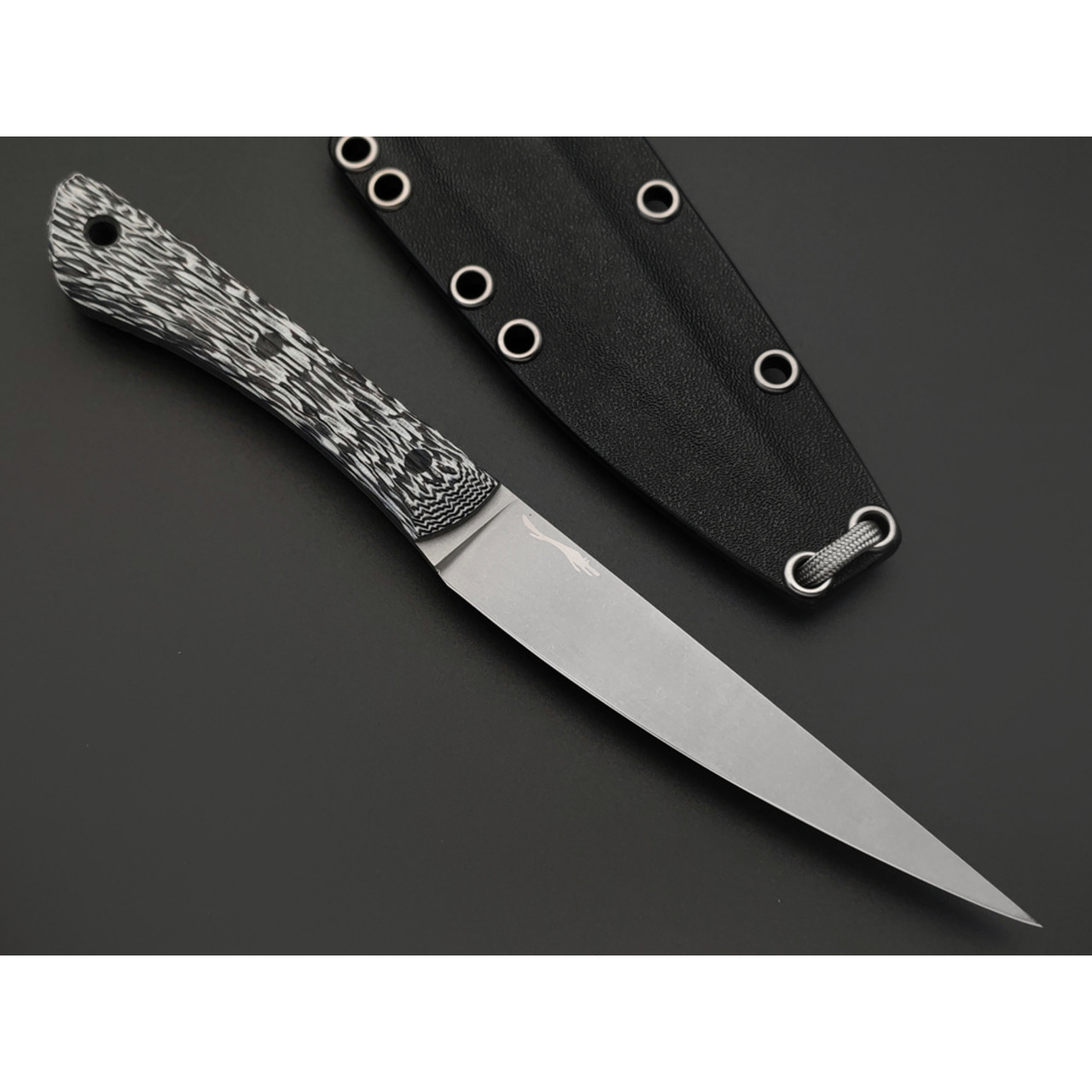 Волчий Век нож Сечень сталь N690 WA стоунвош, рукоять G10 black & white, пины карбон