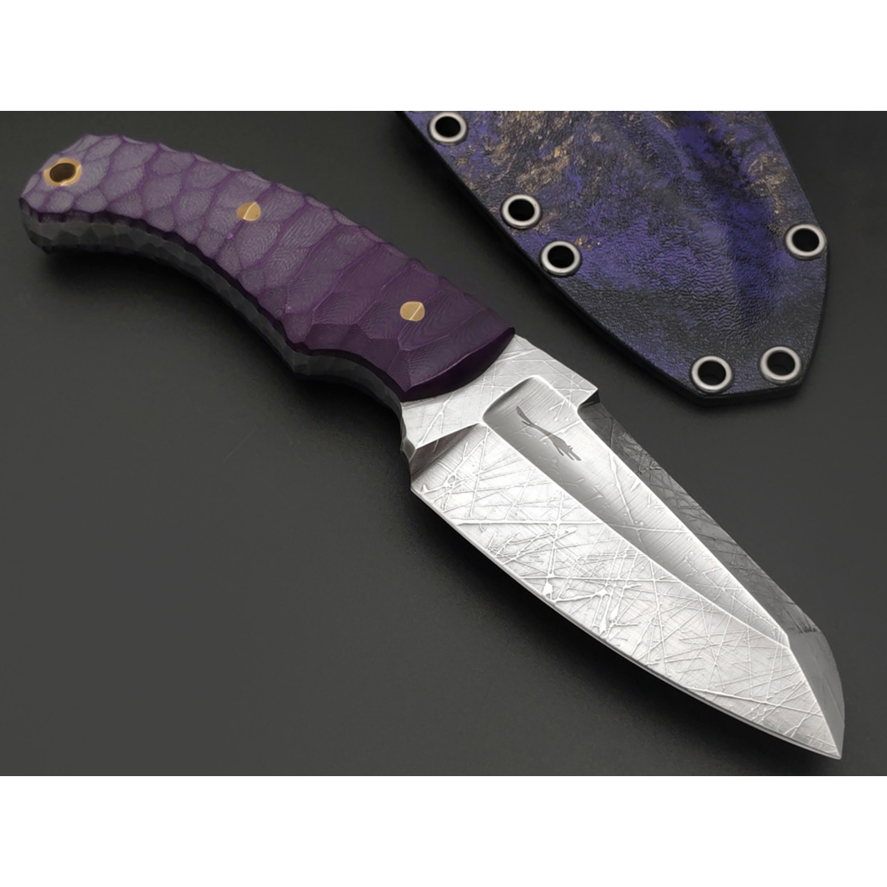 Волчий Век нож Сквозняк Brutal Edition сталь 1.4116 WA худ. травление Хаотик, рукоять G10 purple, пины латунь