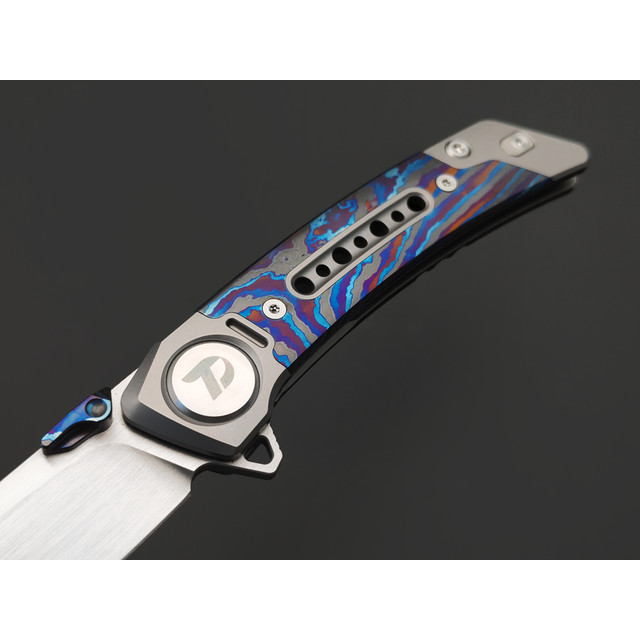 Dr.Tech складной нож Vindex Pro D9610ZM сталь M390, рукоять Titanium TC4 gray, zirconium alloy Damascus