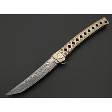 Dr.Tech складной нож Katana Fold Pro D7406PG сталь Laminate VG-10 & Damascus, рукоять Titanium TC4 purple golden