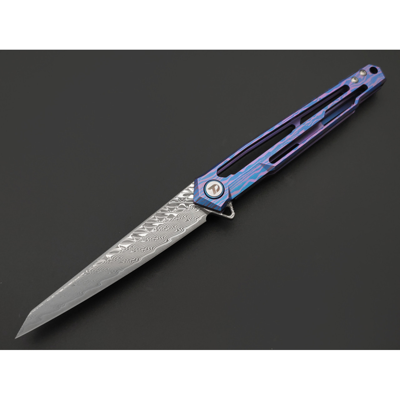 Dr.Tech складной нож Zefiro D7394B сталь Laminate VG-10 & Damascus, рукоять Titanium TC4 blue & purple