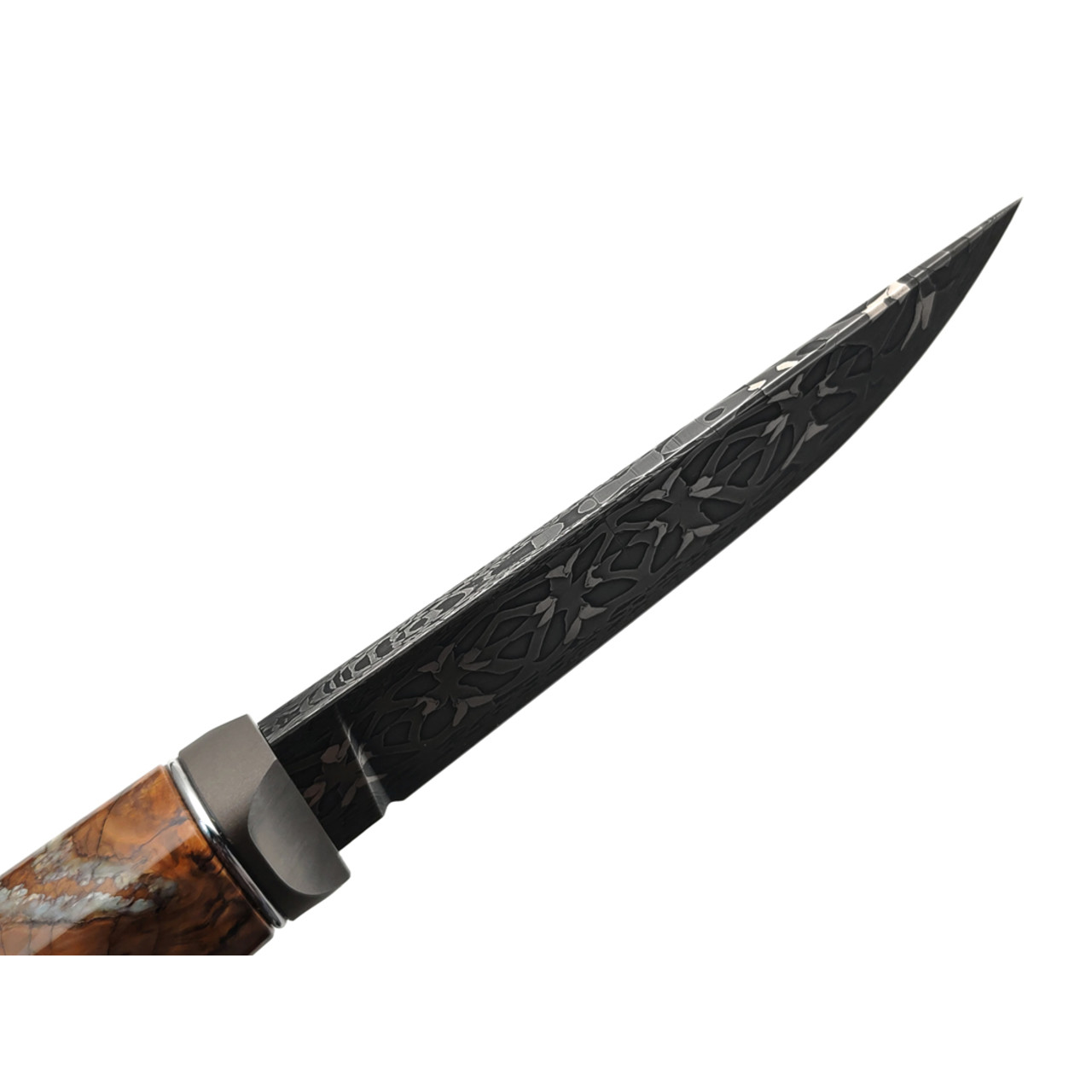 Влад Матвеев нож VMR62 мозаичный дамаск, рукоять Blackwood, стаб. зуб мамонта, титан