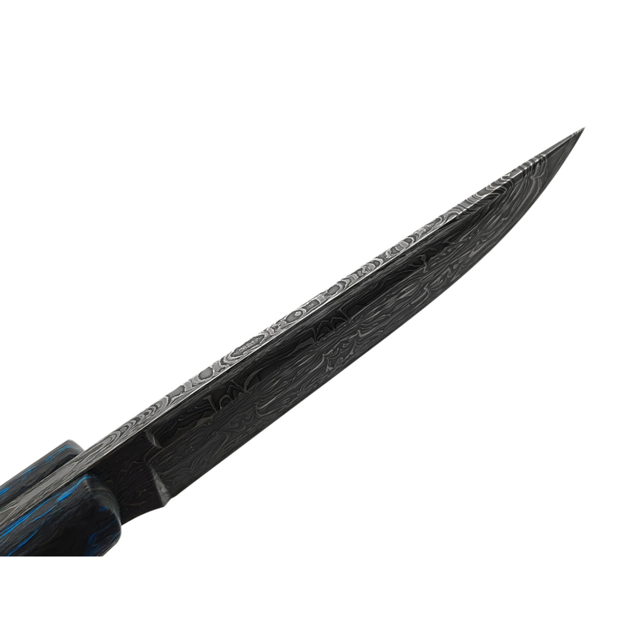 Влад Матвеев нож VM61 мозаичный дамаск, рукоять Carbon fiber chaotic blue, мозаичные пины