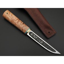 Товарищество Завьялова нож Якут-БП сталь K340, рукоять стаб. Карельская берёза светлая, G10 light blue, латунь