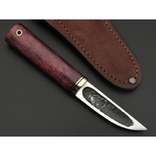 Товарищество Завьялова нож Якут Шейный, сталь K340, рукоять стаб. Карельская берёза фиолетовая, латунь, G10 black