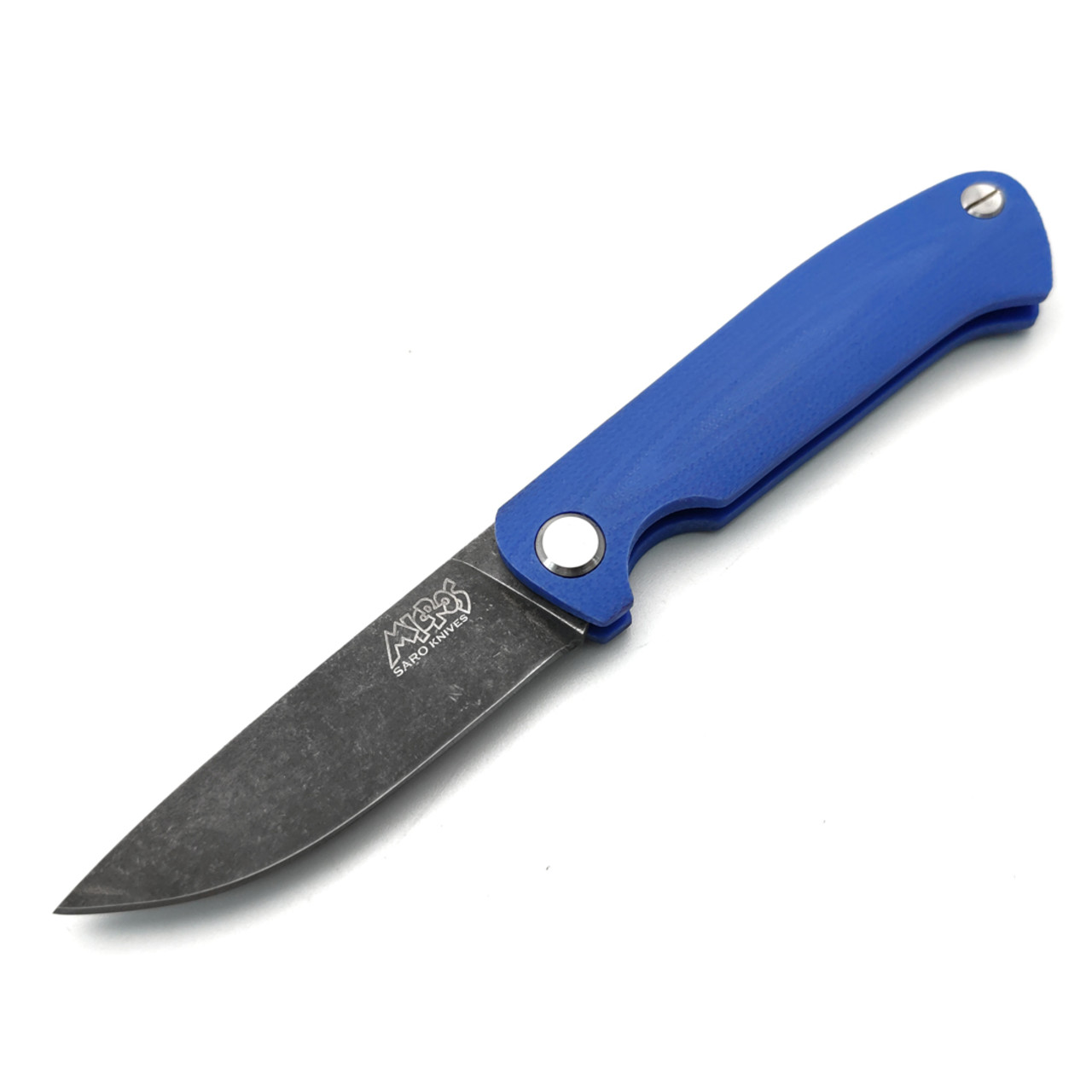 Saro нож складной фрикционный Микрос сталь K110 блэквош, рукоять G10 blue