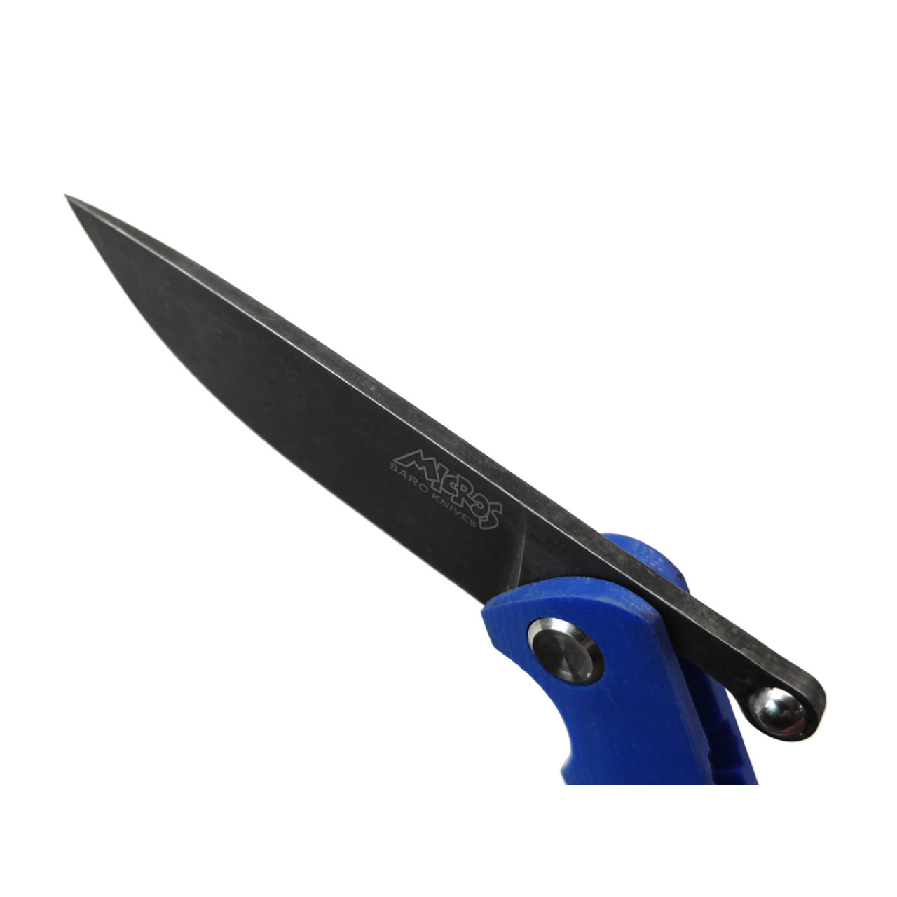 Saro нож складной фрикционный Микрос сталь K110 блэквош, рукоять G10 blue