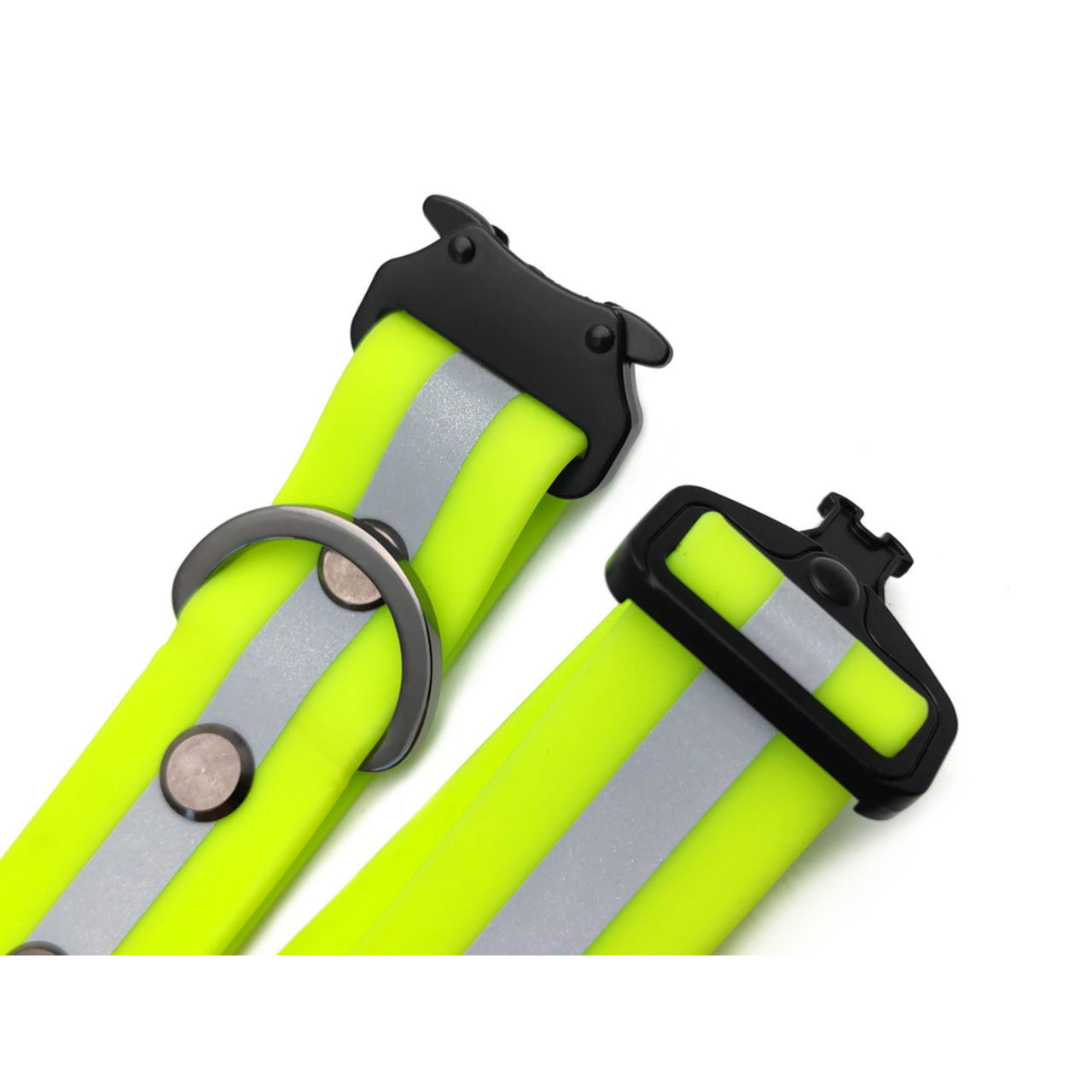 Ошейник Bio-Thane регулируемый reflective neon yellow, черная фурнитура