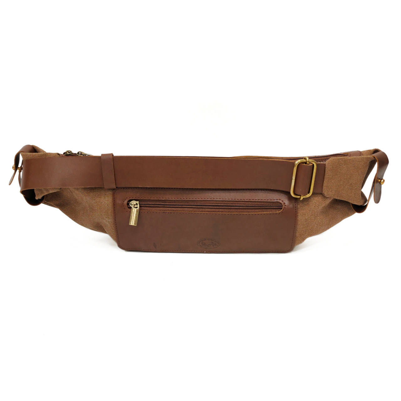 Сумка Hip Bag коричневая, размер M, материал кожа и канвас NK0128
