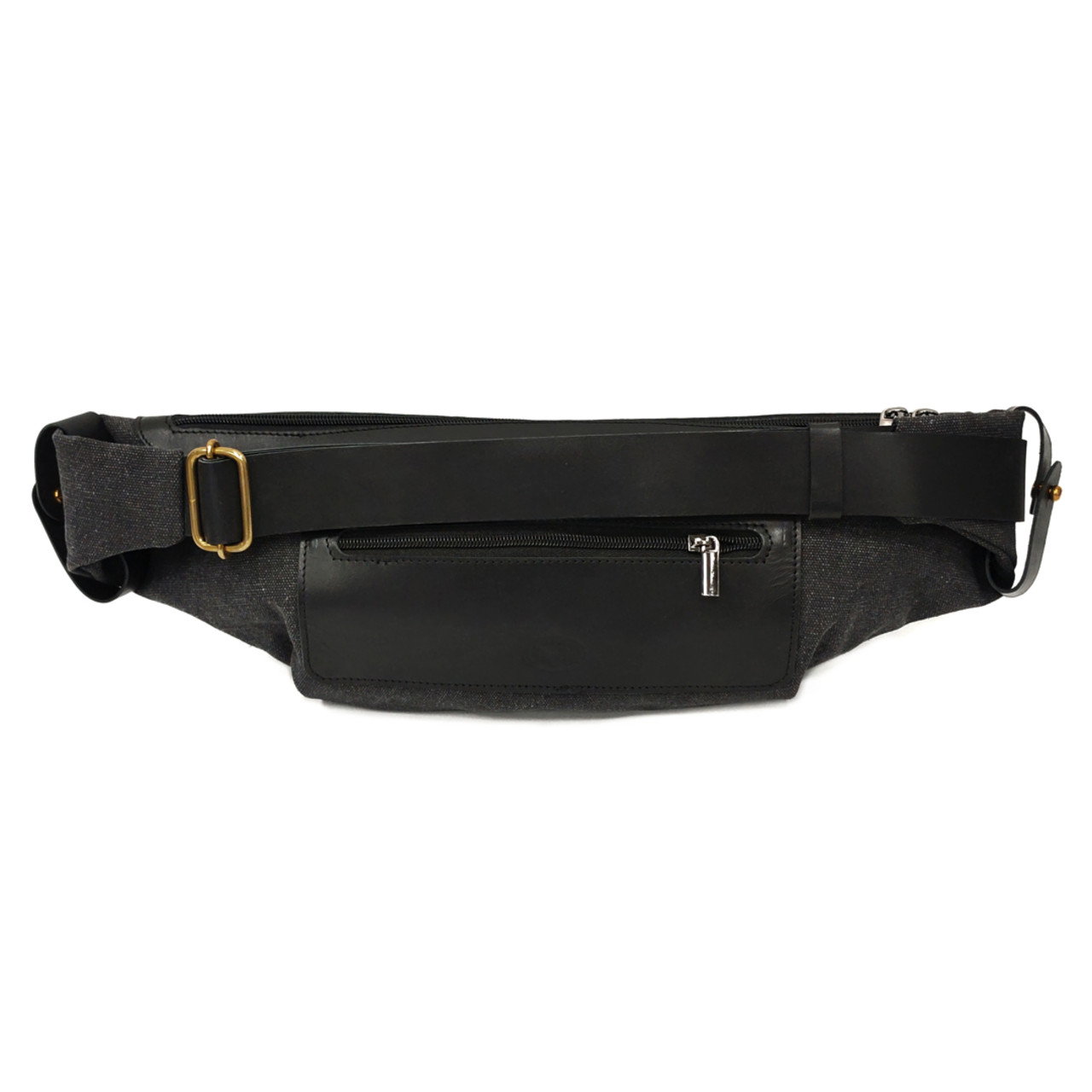 Сумка Hip Bag черно-серая, размер M, материал кожа и канвас NK0127