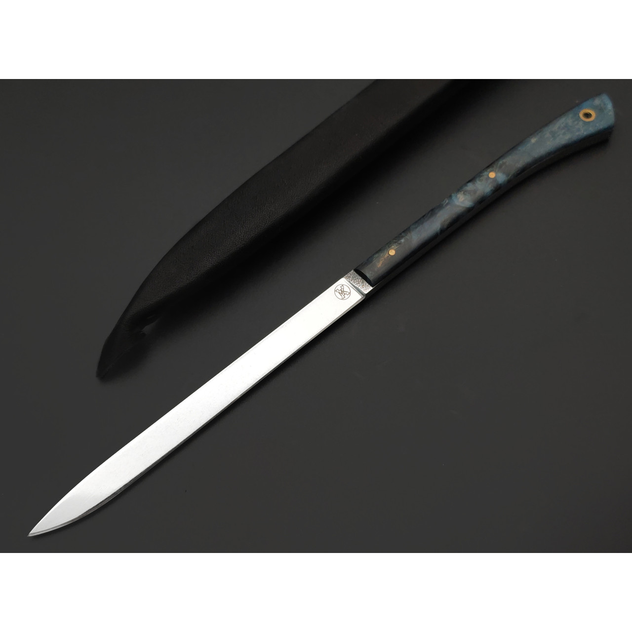 Kappush Knife нож Шип КМ046 сталь N690 стоунвош, рукоять Стаб. Кап клена синий