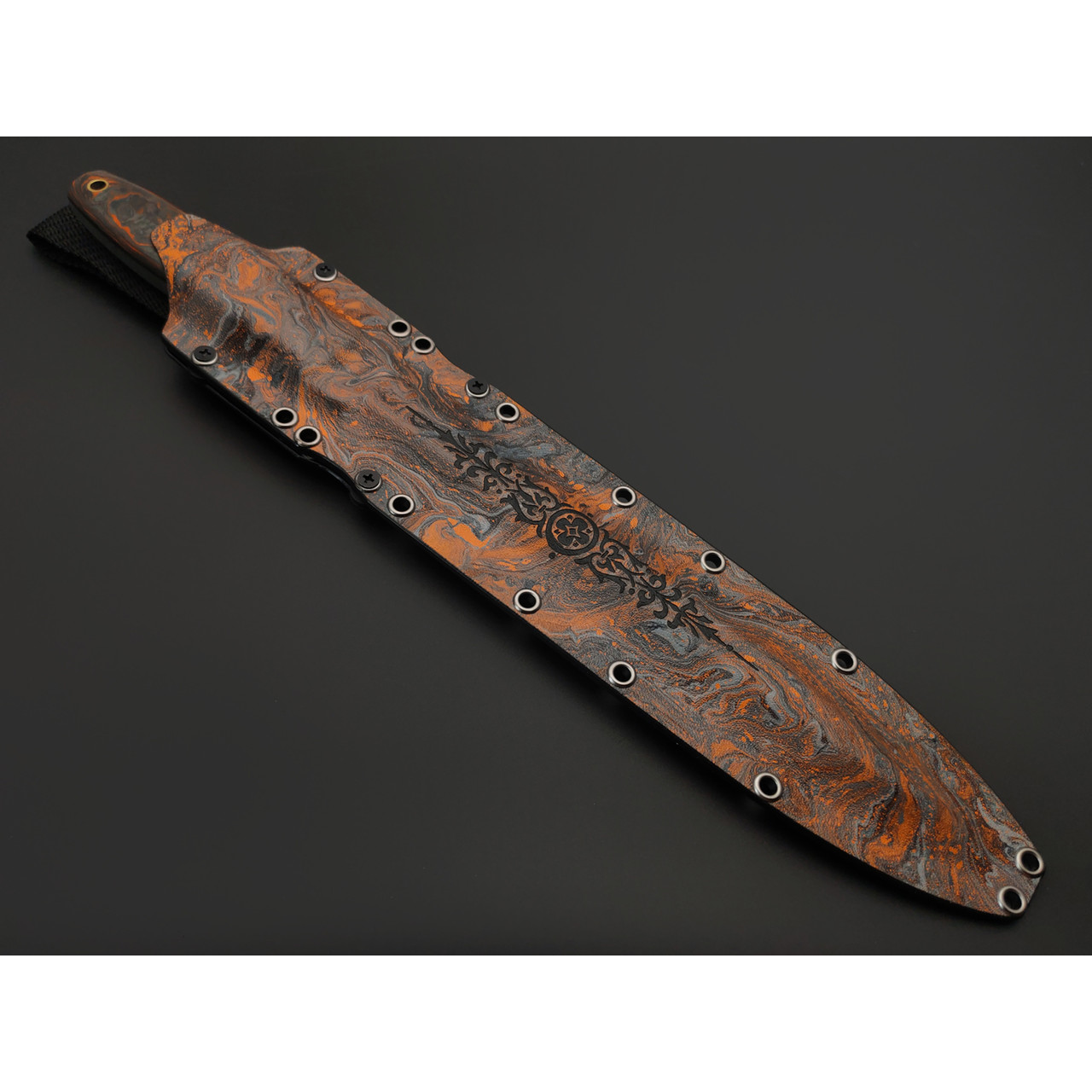 Волчий Век нож Кинжалоид Custom сталь 1.4116 WA худ. травление, рукоять Carbon fiber custom chaotic orange