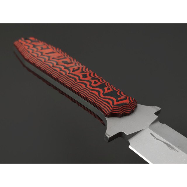 Волчий Век нож Lancette сталь N690 WA стоунвош, рукоять G10 black & red, пины карбон