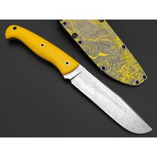 Волчий Век нож Ямской Custom сталь PGK WA худ. травление, рукоять G10 yellow, пины латунь