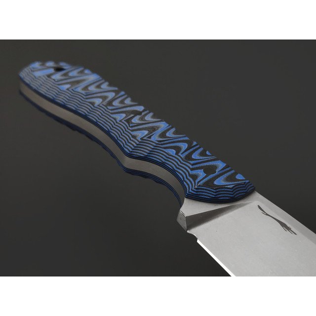Волчий Век нож БП-11 сталь N690 WA стоунвош, рукоять G10 black & blue, пины карбон