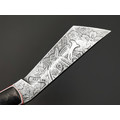 Волчий Век нож НДК 11 Custom "Котик-Самурай" сталь 95Х18 WA худ. травление, рукоять Carbon fiber, G10 red & white
