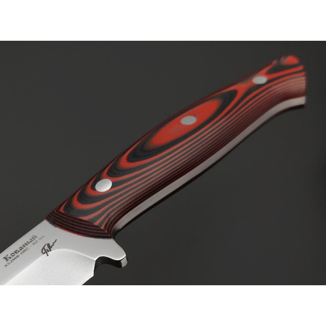 Платонов Д.Г. нож кованый Скинер ЦМ сталь Х12МФ, рукоять G10 black & red