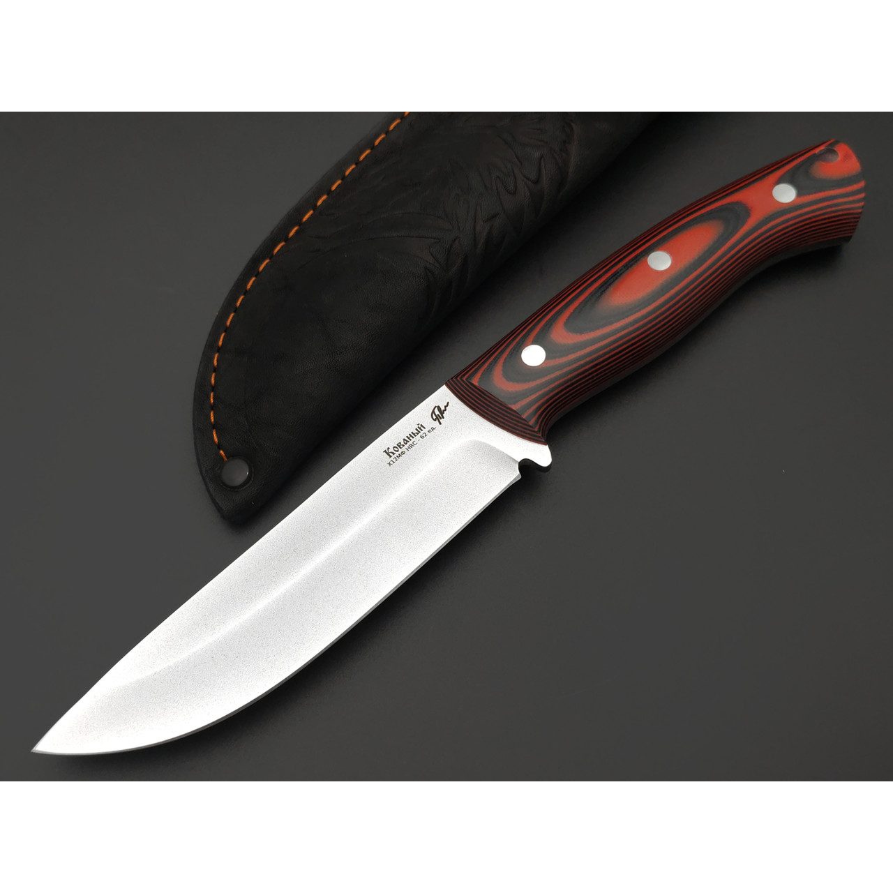 Платонов Д.Г. нож кованый Тигр ЦМ сталь Х12МФ, рукоять G10 black & red